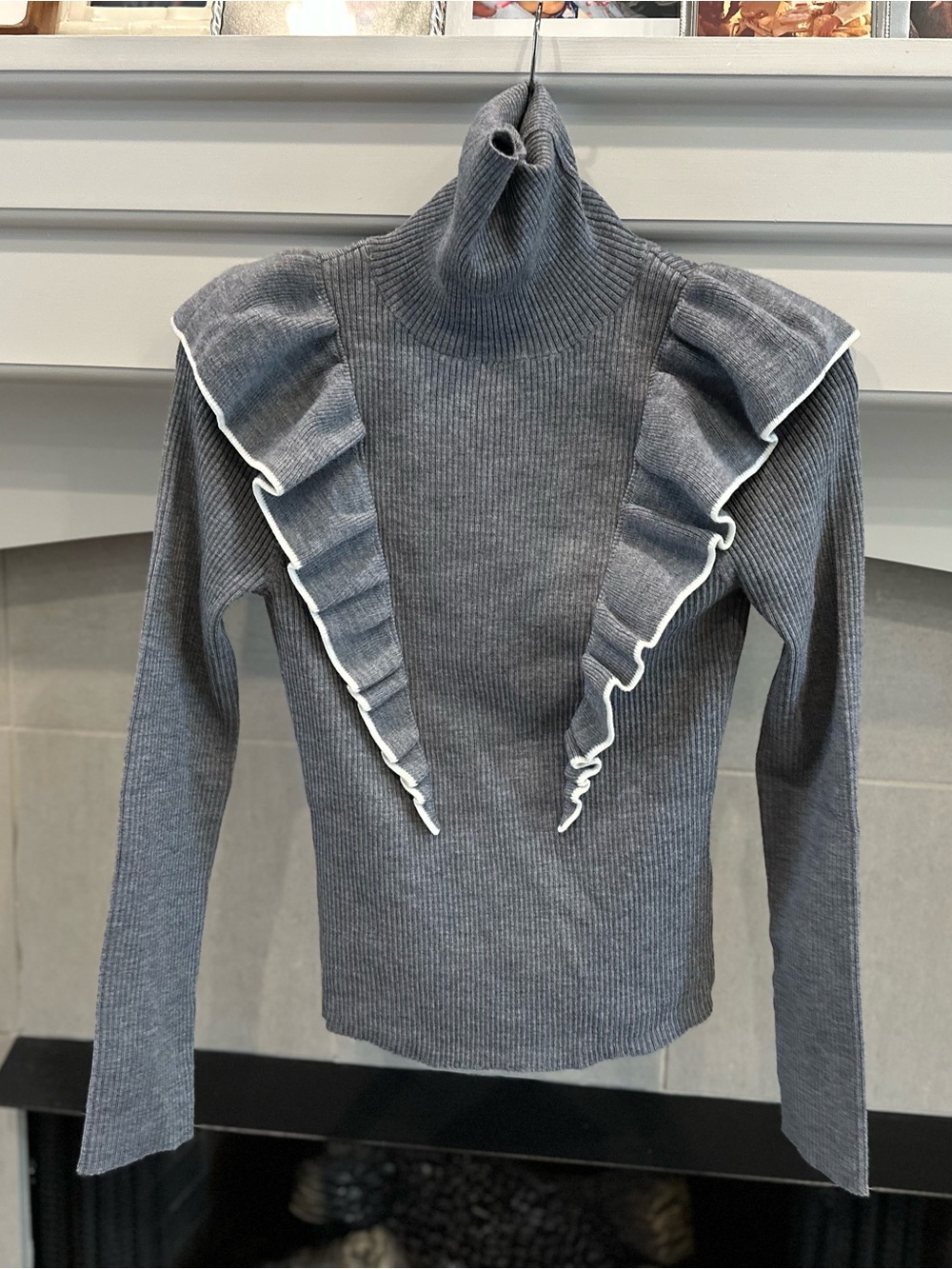 Joe's Jeans Gray Ruffled Turtleneck Sweater